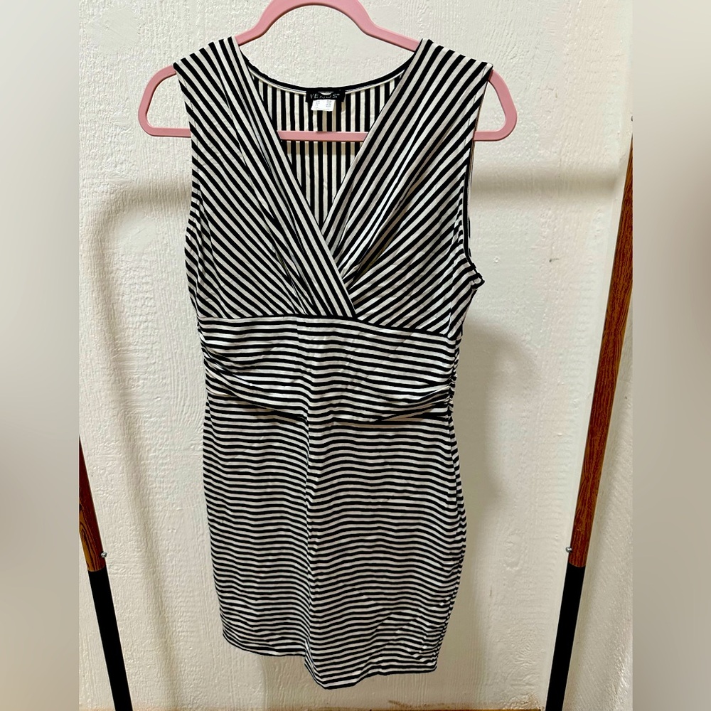 VENUS Striped V-Neck Mini Dress